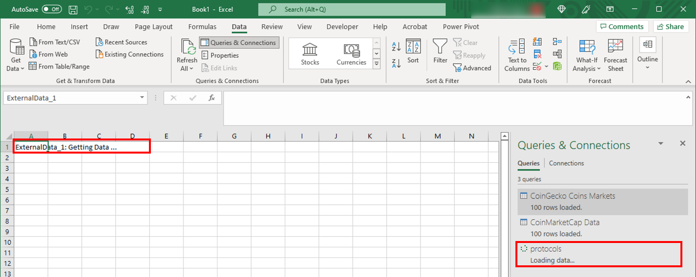 Excel running the query and fetching the requested data